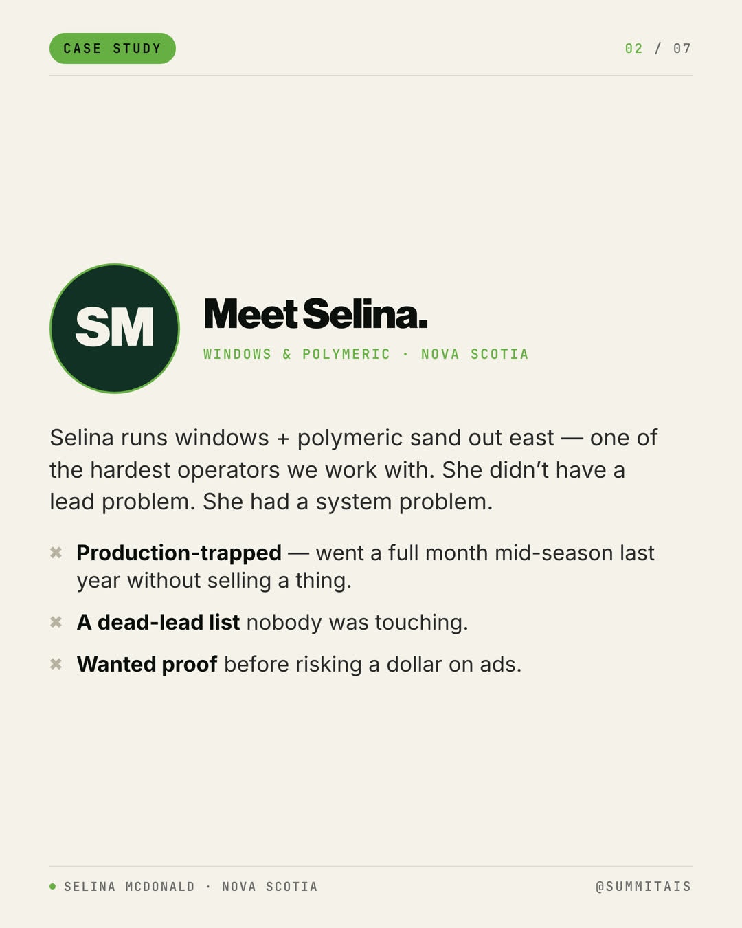 Selina case study slide 2 of 7